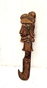Vintage handgeschnitzte hölzerne Sichelform afrikanischer Pharao Tiki Stamm Wandkunst 24 Zoll - Bild 1 von 9