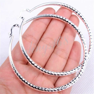 Women's eXtra-Large 925 Sterling Silver Diamond-Cut 70mm Round Hoop Earrings H47 - Picture 1 of 2