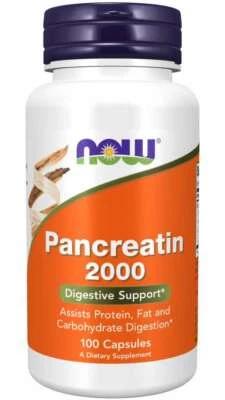 NOW Foods Pancreatina 2000 mg 100 cápsulas amilasa 50.000/proteasa 50.000/lipasa 4.000 Foto 1 de 2