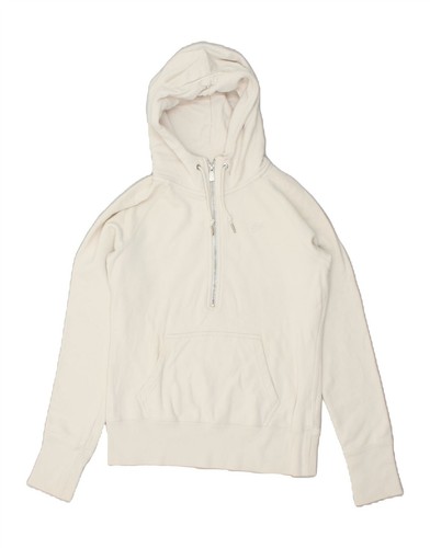 OFF WHITE NIKE maglione donna zip collo cappuccio UK 12 14 medio bianco sporco cotone ZY05