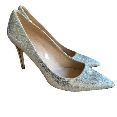 $198 J экипажа Серебряный треснувший кожаный Stiletto металлический высокий каблук туфли SZ 9,5 EUC - Изображение 1 из 4