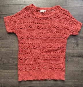 If It Were Me - Women’s Coral Orange Crochet Knit Sweater Sz L Cotton Acrylic - Picture 1 of 7
