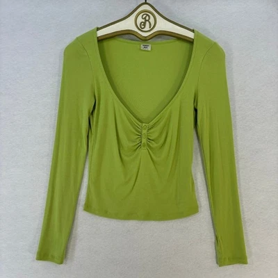 Sunday Best Ribbed Long Sleeve Ruched Front Top MEDIUM Green Aritzia Casual - Image 1 of 4