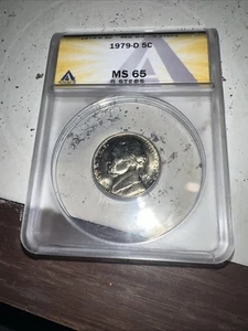 🔥 1979 D Jefferson Five Cents Nickel 5C ANACS with the five steps MS 65 - Picture 1 of 9