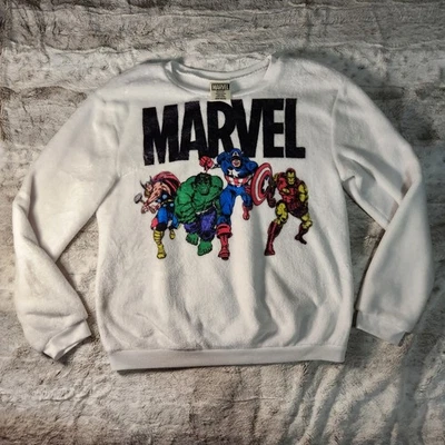 Marvel Comics Avengers Plush Sweatshirt Crewneck White Graphic Shirt Size S - Image 1 of 4