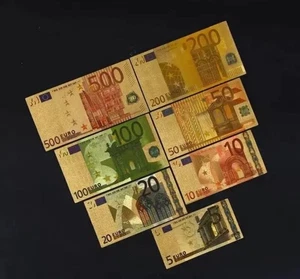 Euro Gold Banknoten Set 7 Stk. Geld Scheine 5 - 500 Euro - Bild 1 von 5