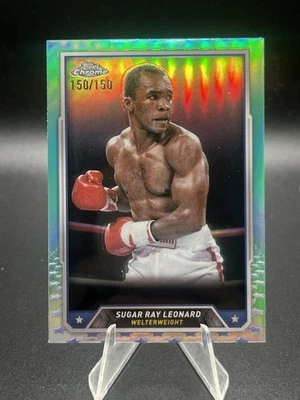 2024 Topps Chrome Boxing Sugar Ray Leonard Teal Refractor SP #'d 150/150 - Image 1 of 2