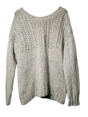 Aerie Wool Alpaca Blend Gray Cable Chunky Sweater Sz L Back Bow Western Boho - Image 1 of 4