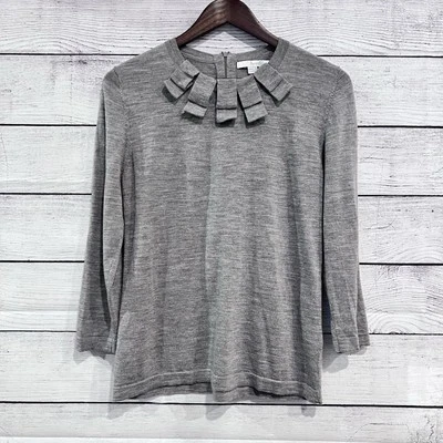 Boden 100% Grey Wool Fringe Crew Neck 3/4 length Sleeve Sweater Size 10 - Image 1 of 4