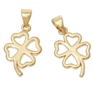 Dijes de trébol dorado - botones de Shelly - Día de San Patricio - costura de joyas artesanales - Imagen 1 de 3
