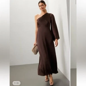 Abito donna Sachin & Babi Keely raso marrone monospalla manica lunga taglia 14 - Foto 1 di 16