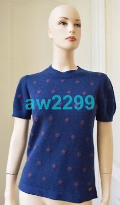 BLUSA TOP CHANEL 08A 100% CACHEMIR LUNARES 40 AZUL Foto 1 de 4