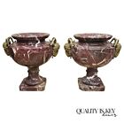 Large French Neoclassical Rouge Marble Bronze Rams Head Urn Planters - a Pair