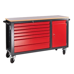 Mobile Werkbank Arbeitstisch fahrbar Carlos 7 Schubladen 1 Tür 180x48x104 cm - Bild 1 von 7