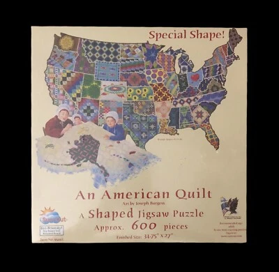 An American Quilt Jigsaw Puzzle Usa Map Shaped 600 Pcs Sewers Crafters Gift - Image 1 of 4