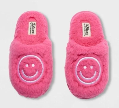 Dluxe by Dearfoams Kids' Happy Face Slide Slippers Hot Pink - SIZE 9/10 - Image 1 of 4