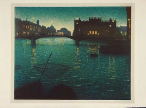 OTTO THIELE XRare Vintage 1930 Litografía Crepúsculo Nórdico / Luces del Norte Estocolmo - Imagen 1 de 1