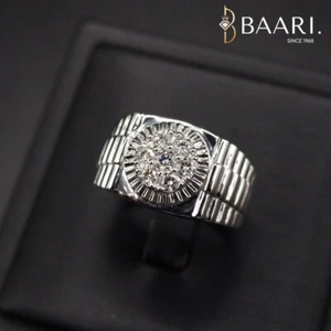 Men's Diamond Cluster Rolex Design Ring 18K White Gold, Real Diamond Ring - Picture 1 of 12