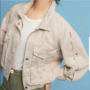 Hei Hei Ronan Camo Printed Linen Cotton Bomber Jacket Crop size Small - Picture 1 of 12