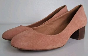 Madewell Block Heels Women's Size 7.5 Pink Leather Suede Round Toe Ella Pumps - Picture 1 of 9