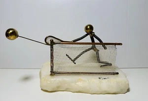 John DeMott Signed Vintage Brass Onyx Base Tennis Player Sculpture - Picture 1 of 7