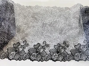 Borde de encaje bordado con estampado de leopardo negro y gris/costura/artesanía/novia/9" de ancho - Imagen 1 de 12