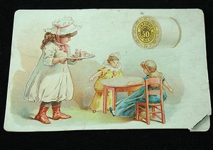 Antique "Doll Tea Party"  J&P COATS Best Six Cord Thread Advertising Card. - Picture 1 of 4