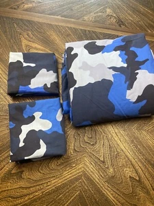3 Piece Pottery Barn Teen Full Queen Blue Gray Camo Duvet Cover + 2 Pillow Shams - Picture 1 of 18
