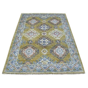 4'1"x6' Anatolian Design With Glimmery Wool Mustard Color Handknotted Rug R55955 - Picture 1 of 6