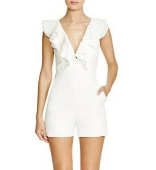 Bardot Deep V-neck Ruffled Size USA 6/S WOMEN'S ROMPER Off white  #C2 - Image 1 of 4