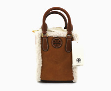 E0 NEW TORY BURCH Blake Shearling Mini Shopper Brown Lgt Natural Bag 140971 $398
