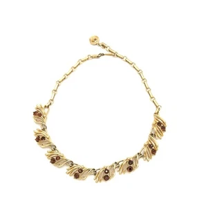 Lisner Signed Necklace Vintage Amber Topaz Colored Rhinestones Gold Tone MCM - Picture 1 of 13