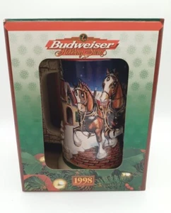 1998 BUDWEISER Christmas Stein VINTAGE Grant's Farm Holiday XMAS NIB Beer Horse - Picture 1 of 6