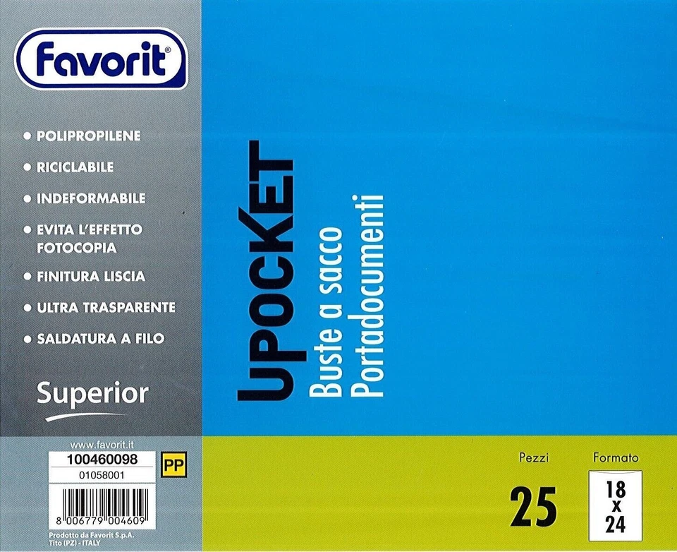 Buste Portadocumenti Favorit Superior Upocket 18x24 Set 25 Buste Trasparenti - Immagine 1 di 1