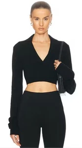 ETERNE “STEVIE” CROPPED 100% CASHMERE TOP BLACK M/L NEW WITHOUT TAGS - Picture 1 of 15
