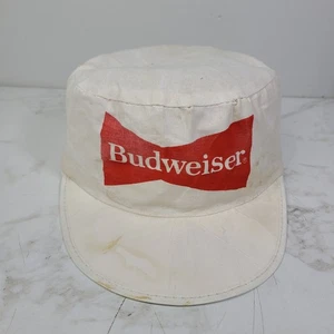 Vintage White Budweiser Beer Painters Cap Hat 80's King Of Beers - Picture 1 of 8