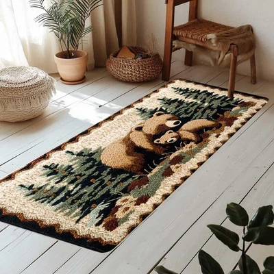 Alfombra de oso alfombra de baño de granja animal marrón oso bosque árboles rústico ca... Foto 1 de 4