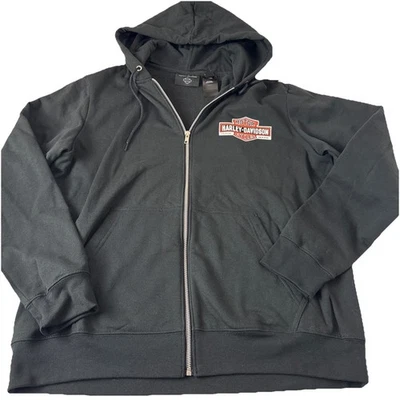 Chaqueta con capucha Harley Davidson cremallera completa para mujer talla grande básica negra Foto 1 de 4