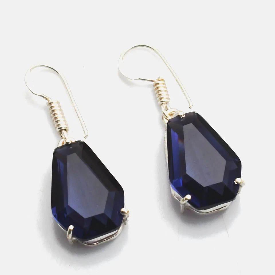 Brincos pendurados femininos de pedra preciosa feitos à mão de tanzanita 1,4" AE-98610 - Imagem 1 de 1