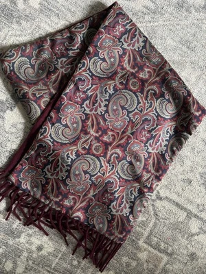 Bufanda de seda con respaldo de lana de cordero Venezia para hombre azul marino, borgoña hecha en Italia usada en excelente estado Foto 1 de 4