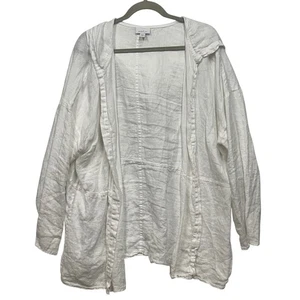 Pure Jill Leinen Strickjacke mit Kapuze vorne offen weiß Damen 2X Oversized leicht - Bild 1 von 10