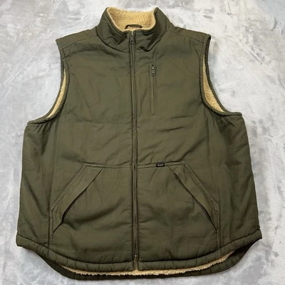 LEE Duck 帆布背心夏尔巴内衬全拉链男式大号户外工作服绿色 — 第 1/4 张图片