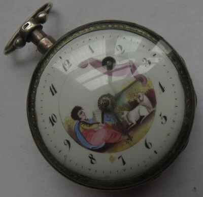 Old Pocket Watch Verge Fusse open face silver case beautiful enamel dial - Image 1 of 4