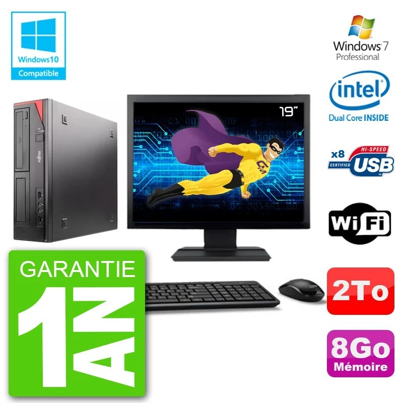 PC Fujitsu Esprimo E520 Schermo 19 " G3220 RAM 8Go Disco 2To Unità DVD Wifi W7 - Immagine 1 di 1