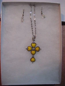 Conjunto de pendientes collar cruz amarilla joyería de moda caja de regalo 9 - Imagen 1 de 3