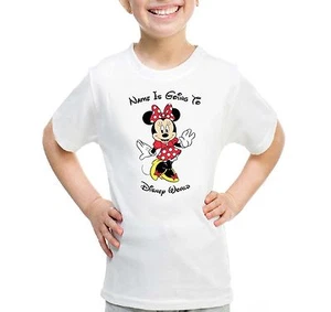 Personalised Red Minnie Mouse Kids T-shirt YOUR NAME IS GOING TO DISNEY WORLD - Picture 1 of 15