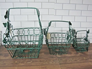 Lot of 3 Vintage Metal Wire Nesting Baskets Ivy Leaves w/ Handle NOS - Picture 1 of 11