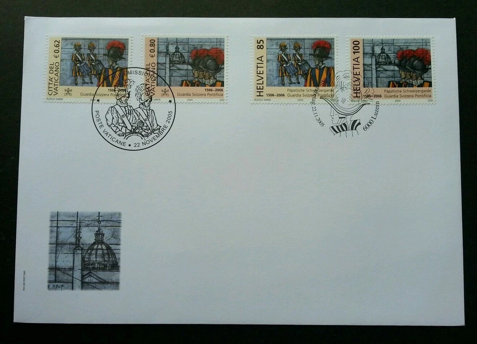 [SJ] Vatican Switzerland Joint Issue 500th Anniv Swiss 2005 (joint FDC *see scan - Image 1 of 4