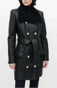 5,6k Gorgeous Authentic Balmain Black Lambskin Leather Shearling Coat Jacket 36 - Picture 1 of 9