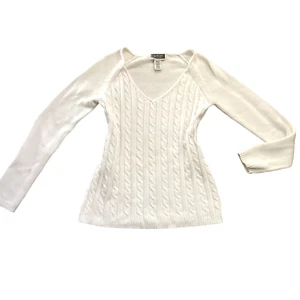 Route 66 Original Clothing Co Sz M Ivory Cream Cable Knit V-Neck Sweater 82A - Picture 1 of 7